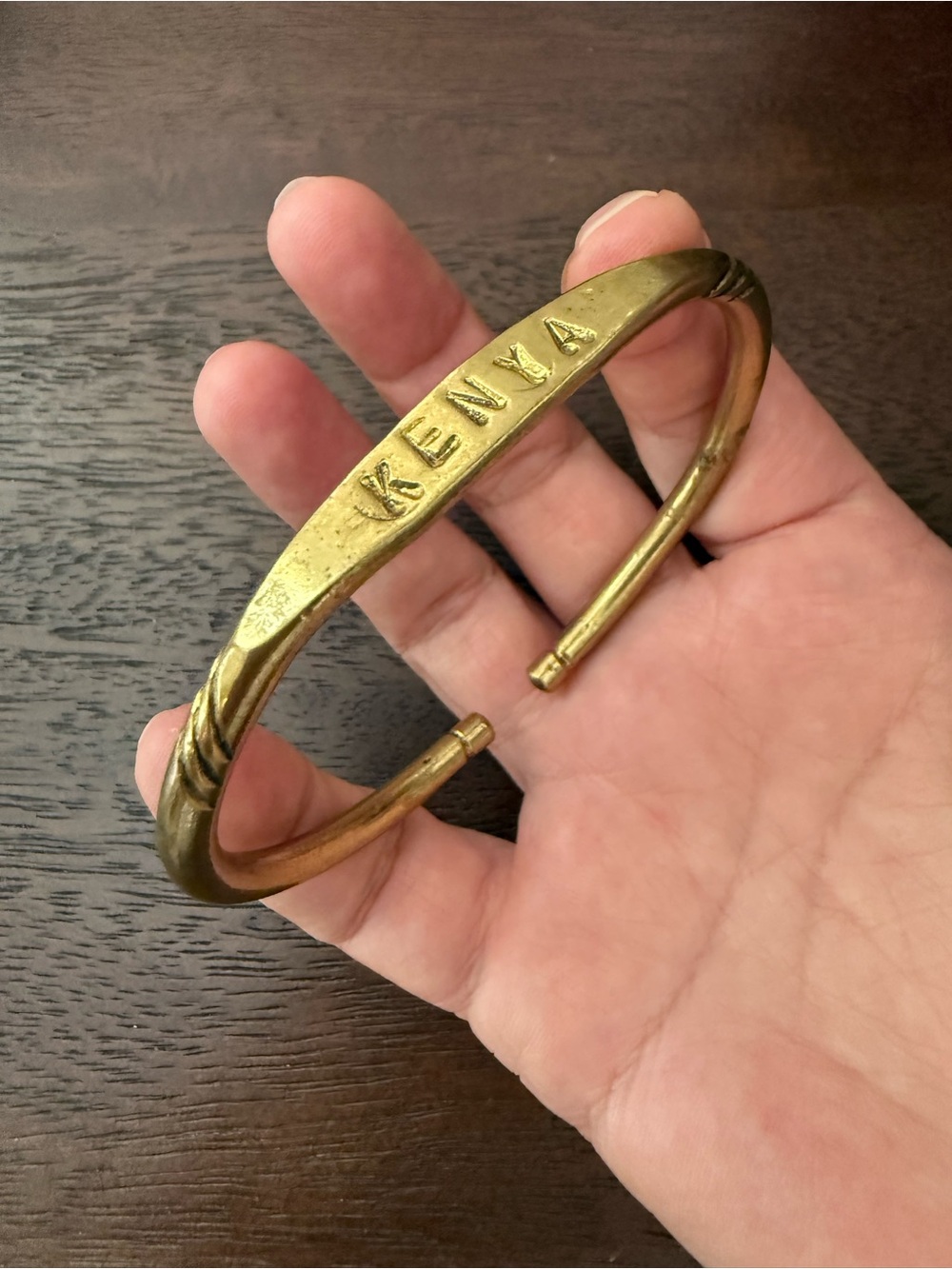 Vintage 'KENYA' Solid Brass Cuff Bracelet